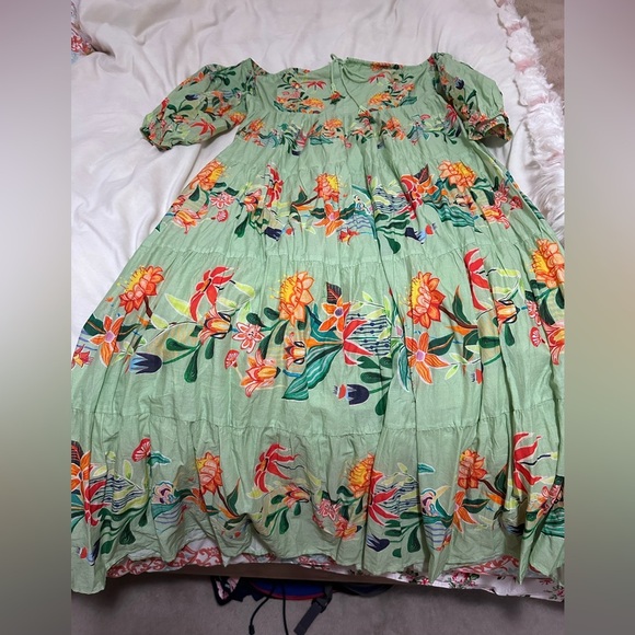 Farm Rio off the shoulder long sleeve tiered floral midi dress M NWT - Picture 4 of 4